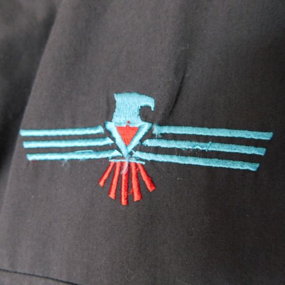 Plains Western Wear Pearl Snaps Shirt Adult XL Black Embroidered Thunderbird - Picture 5 of 9